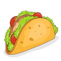 Mexican street food burrito with a chicken, tomato, salad and sauce. Vector flat illustration.