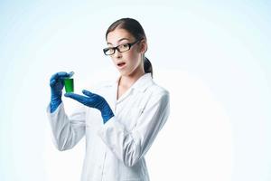 female laboratory assistant professional chemistry analyzes in technology science photo
