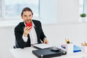 Man work emotions in front of laptop technology photo