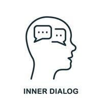 Inner Dialog in Human Head Line Icon. Person's Internal Conversation Linear Pictogram. Dialog with Yourself Outline Sign. Intellectual Process Symbol. Editable Stroke. Isolated Vector Illustration.