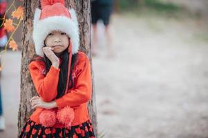 Portrait of little girl in christmas festival,Asian kid winter holiday photo