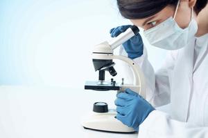 woman in laboratory medical mask diagnostics professional science photo