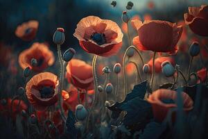 Poppy Flower Natural Background. Illustration photo