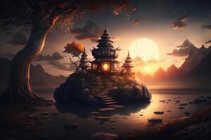 Vesak day sunset background. Illustration photo