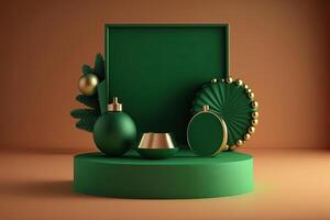 Festive Christmas scene podium for products showcase. Illustration photo