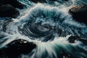 olas de río y mar agua reunirse cada otro. ilustración ai generativo foto