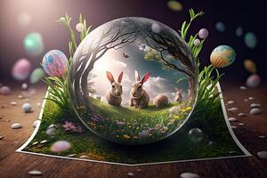 magia contento Pascua de Resurrección tarjeta. ilustración ai generativo foto