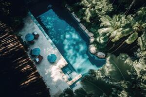 azul piscina en tropical isla. ilustración ai generativo foto