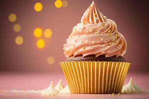 birthday cupcake on pink. Illustration photo