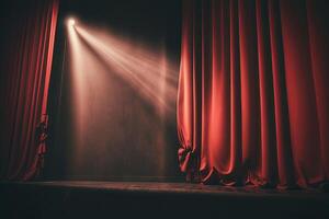 teatro etapa rojo cortinas espectáculo destacar. ilustración ai generativo foto