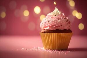 birthday cupcake on pink. Illustration photo