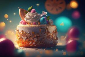 Tasty Children's birthday cake. Illustration photo