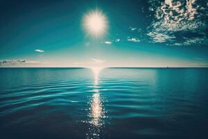 Sunny Sky Over Calm Water Of Sea Or Ocean. Natural Lands. Illustration photo