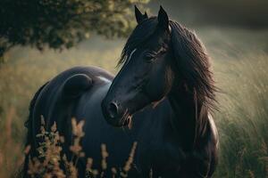 caballo en el campo. ilustración ai generativo foto