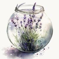 Lavender Flower in Pot Watercolor Background. Illustration photo