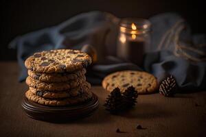 delicioso marrón galletas en el mesa. ilustración ai generativo foto