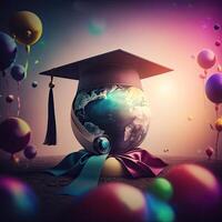 Multicolored graduation celebration background. Illustration photo