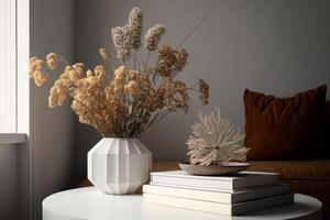 A minimalist and designer composition of dried flowers. Illustration photo