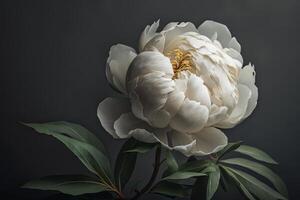 Minimalistic background with white peony flower whit. Illustration photo