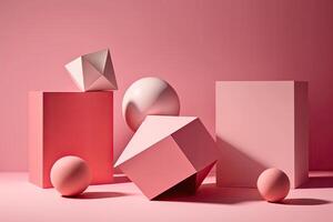 Minimalistic Pink background with geometric shapes and shadows. Illustration photo