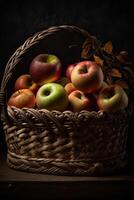 Ripe hand picked apples in a fruit basket. Illustration photo