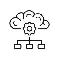 Human Brain Digital Cloud Black Line Icon. Data Science, Artificial Intelligence Linear Pictogram. AI Smart Technology Symbol on White Background. Editable Stroke. Isolated Vector Illustration.