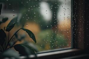 Atmospheric minimal backdrop with rain droplets on glass. Illustration photo