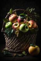 Ripe hand picked apples in a fruit basket. Illustration photo