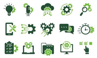 Innovation Business Process Color Icon. Gear, Computer, Tool, Speech Bubble Digital Setting Pictogram. Technology Configuration Silhouette Icon. Isolated Vector Illustration.