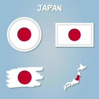 Map of Japan with the image of the national flag. vector
