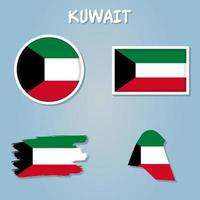 High resolution Kuwait map with country flag, flag of the Kuwait  overlaid on detailed outline map isolated. vector