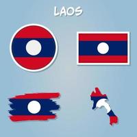 The National Flag of Laos. Laos detailed map with flag of country. Map Of Laos With Flag Isolated. vector