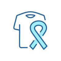 Clothing Help for Patients Cancer, Aids, Hiv Line Icon. T-shirt with Ribbon Support Cancer Patient Linear Pictogram. Clothes Donation Outline Icon. Editable Stroke. Isolated Vector Illustration.