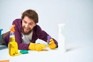 alegre limpiador Lavado detergente higiene Servicio profesional foto