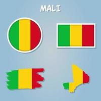 Mali National Flag Map Design, Illustration Of Mali Country Flag Inside The Map. vector