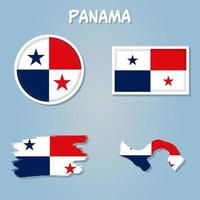 Flag and map of the Panama overlaid on detailed outline map isolated on blue background. vector