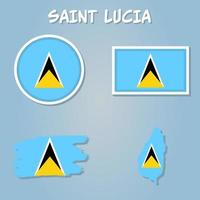 Map outline and flag of Saint Lucia, ector isolated simplified illustration icon with silhouette of Saint Lucia map. vector