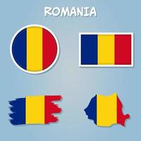 Vector Romania flag blowing in the wind. in Romania map shape.