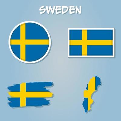Sweden Flag Map. Map of the Kingdom of Sweden with the Swedish country banner.