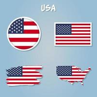 Map of the USA with the national flag of United States of America isolated on blue background. vector