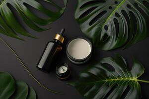 Composition with natural organic cosmetic product. Illustration photo
