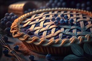 festivo delicioso arándano tarta. ilustración ai generativo foto