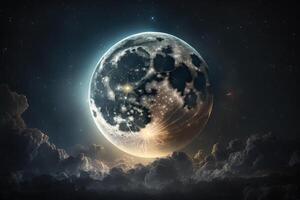 big moon in night sky. Illustration photo