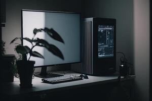 A desktop computer with a blank screen in a minimal. Illustration photo