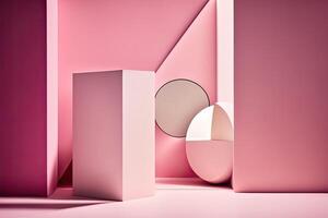 Minimalistic Pink background with geometric shapes and shadows. Illustration photo