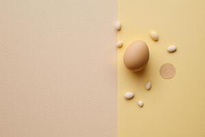 Happy Easter concept. Beige background with eggs. Illustration photo