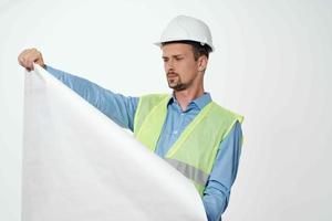 male builders engineer light background photo