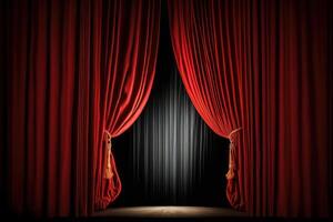 Magic theater stage red curtains Show Spotlight. Illustration photo