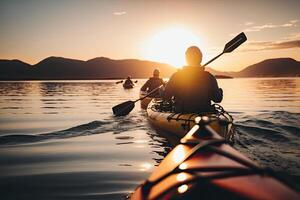 People kayak during sunset Illustration photo