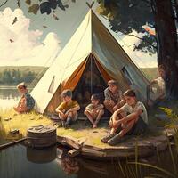 verano acampar antecedentes. ilustración ai generativo foto
